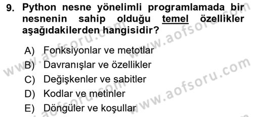Programlama 2 Dersi 2025 - 2026 Yılı (Final) Dönem Sonu Sınav Soruları 9. Soru