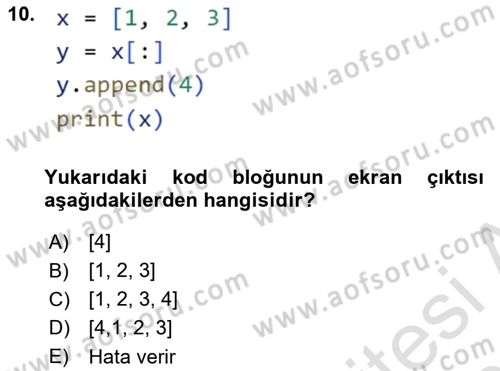 Programlama 2 Dersi 2025 - 2026 Yılı Yaz Okulu Sınav Soruları 10. Soru