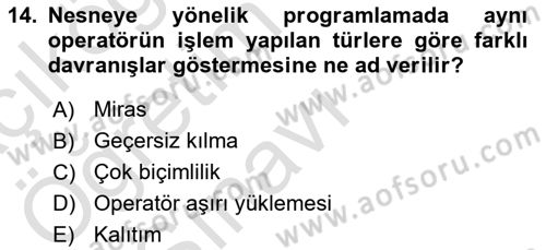 Programlama 2 Dersi 2025 - 2026 Yılı Yaz Okulu Sınav Soruları 14. Soru