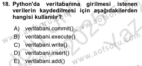 Programlama 2 Dersi 2025 - 2026 Yılı Yaz Okulu Sınav Soruları 18. Soru