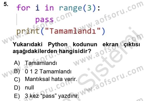 Programlama 2 Dersi 2025 - 2026 Yılı Yaz Okulu Sınav Soruları 5. Soru