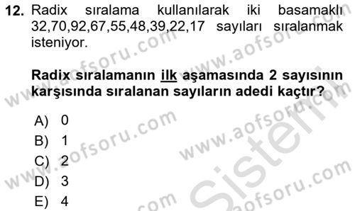 Algoritmalar Dersi 2023 - 2024 Yılı (Final) Dönem Sonu Sınavı 12. Soru