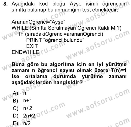 Algoritmalar Dersi 2023 - 2024 Yılı (Final) Dönem Sonu Sınavı 8. Soru