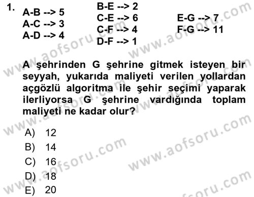 Algoritmalar Dersi 2023 - 2024 Yılı Yaz Okulu Sınav Soruları 1. Soru