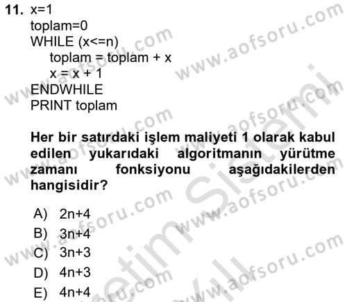 Algoritmalar Dersi 2023 - 2024 Yılı Yaz Okulu Sınav Soruları 11. Soru