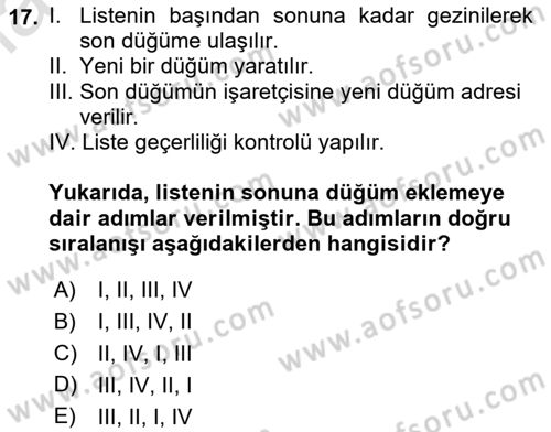 Algoritmalar Dersi 2023 - 2024 Yılı Yaz Okulu Sınav Soruları 17. Soru