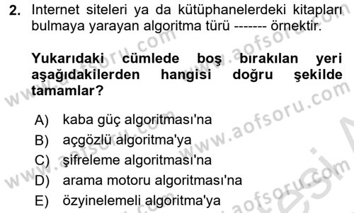 Algoritmalar Dersi 2023 - 2024 Yılı Yaz Okulu Sınav Soruları 2. Soru