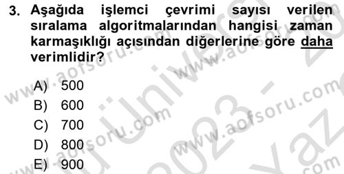 Algoritmalar Dersi 2023 - 2024 Yılı Yaz Okulu Sınav Soruları 3. Soru