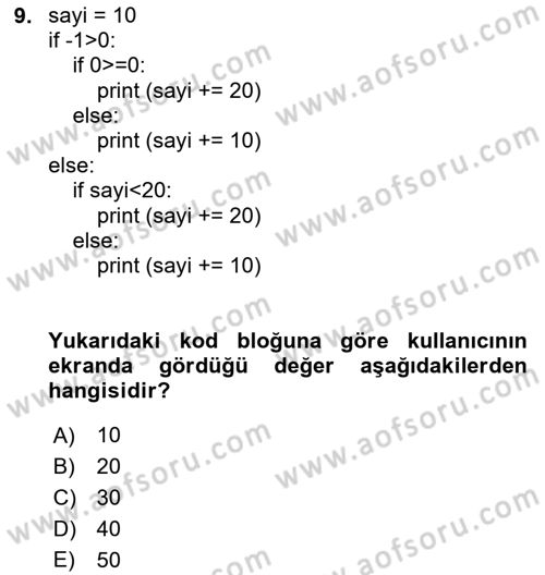 Algoritmalar Dersi 2023 - 2024 Yılı Yaz Okulu Sınav Soruları 9. Soru