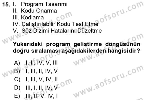 Algoritmalar Dersi 2024 - 2025 Yılı (Vize) Ara Sınav Soruları 15. Soru