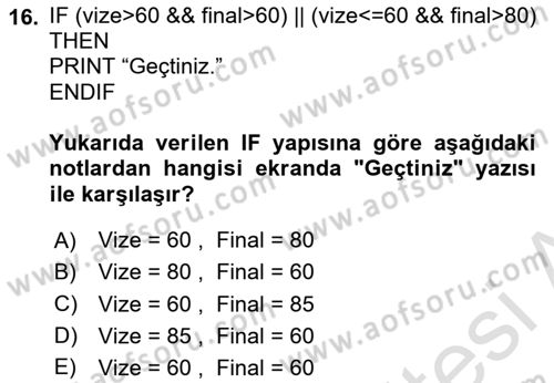 Algoritmalar Dersi 2024 - 2025 Yılı (Vize) Ara Sınav Soruları 16. Soru
