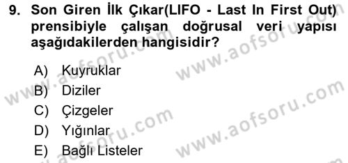 Algoritmalar Dersi 2024 - 2025 Yılı (Vize) Ara Sınav Soruları 9. Soru