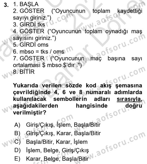 Algoritmalar Dersi 2024 - 2025 Yılı (Final) Dönem Sonu Sınav Soruları 3. Soru