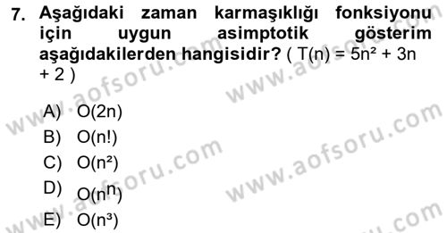 Algoritmalar Dersi 2024 - 2025 Yılı (Final) Dönem Sonu Sınav Soruları 7. Soru