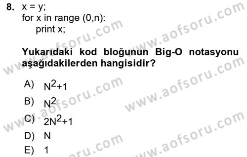 Algoritmalar Dersi 2024 - 2025 Yılı (Final) Dönem Sonu Sınav Soruları 8. Soru