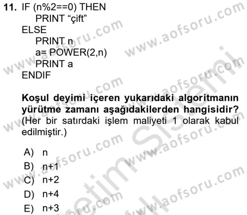 Algoritmalar Dersi 2024 - 2025 Yılı Yaz Okulu Sınav Soruları 11. Soru
