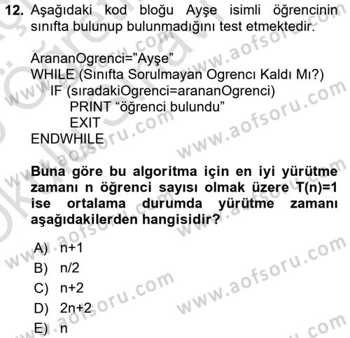 Algoritmalar Dersi 2024 - 2025 Yılı Yaz Okulu Sınav Soruları 12. Soru