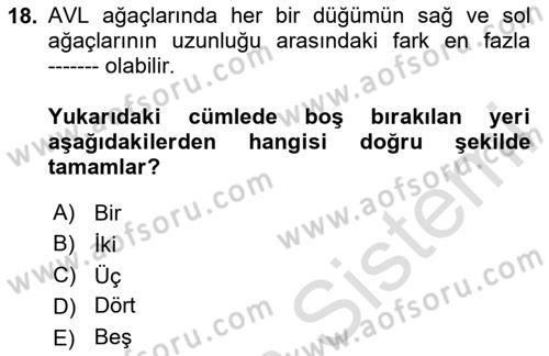 Algoritmalar Dersi 2024 - 2025 Yılı Yaz Okulu Sınav Soruları 18. Soru