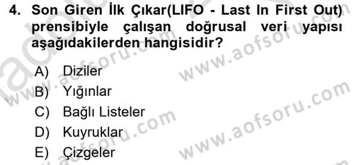 Algoritmalar Dersi 2024 - 2025 Yılı Yaz Okulu Sınav Soruları 4. Soru