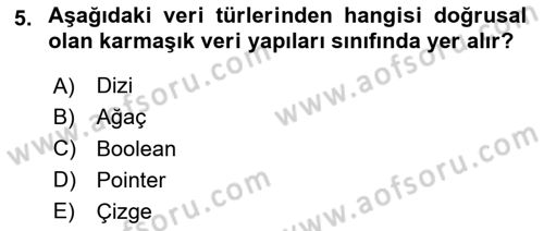 Algoritmalar Dersi 2024 - 2025 Yılı Yaz Okulu Sınav Soruları 5. Soru
