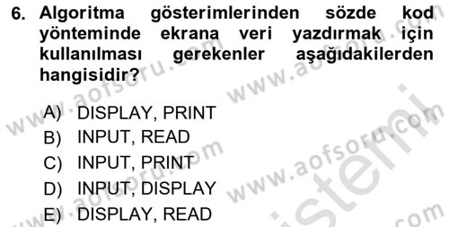 Algoritmalar Dersi 2024 - 2025 Yılı Yaz Okulu Sınav Soruları 6. Soru
