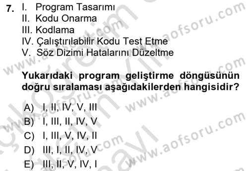 Algoritmalar Dersi 2024 - 2025 Yılı Yaz Okulu Sınav Soruları 7. Soru