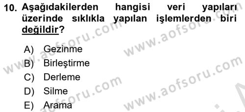 Algoritmalar Dersi 2025 - 2026 Yılı (Vize) Ara Sınav Soruları 10. Soru