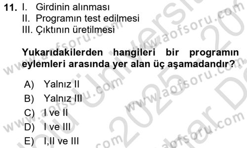 Algoritmalar Dersi 2025 - 2026 Yılı (Vize) Ara Sınav Soruları 11. Soru