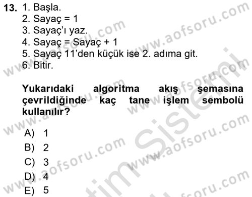 Algoritmalar Dersi 2025 - 2026 Yılı (Vize) Ara Sınav Soruları 13. Soru