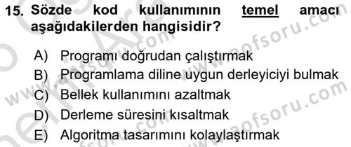 Algoritmalar Dersi 2025 - 2026 Yılı (Vize) Ara Sınav Soruları 15. Soru