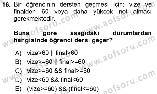 Algoritmalar Dersi 2025 - 2026 Yılı (Vize) Ara Sınav Soruları 16. Soru