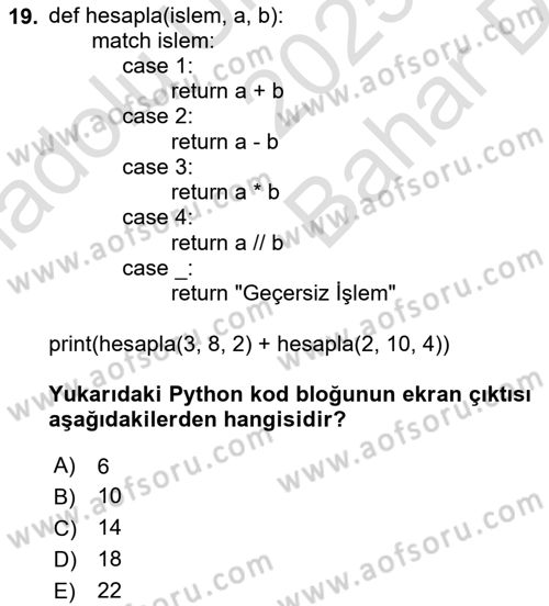 Algoritmalar Dersi 2025 - 2026 Yılı (Vize) Ara Sınav Soruları 19. Soru