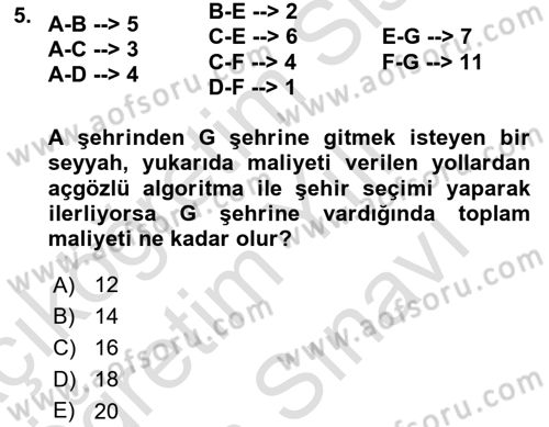 Algoritmalar Dersi 2025 - 2026 Yılı (Vize) Ara Sınav Soruları 5. Soru