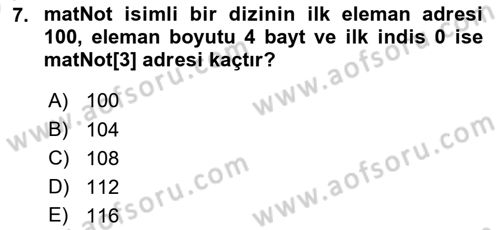 Algoritmalar Dersi 2025 - 2026 Yılı (Vize) Ara Sınav Soruları 7. Soru