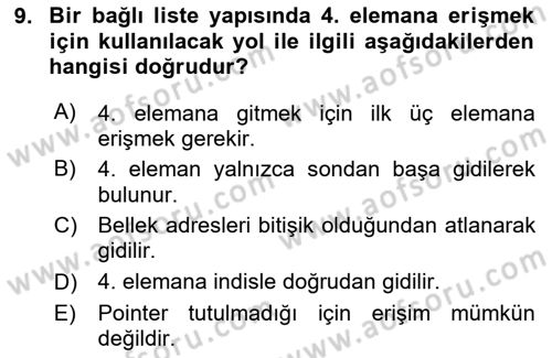 Algoritmalar Dersi 2025 - 2026 Yılı (Vize) Ara Sınav Soruları 9. Soru