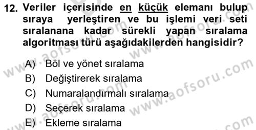 Algoritmalar Dersi 2025 - 2026 Yılı (Final) Dönem Sonu Sınav Soruları 12. Soru