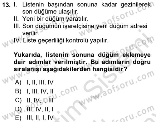 Algoritmalar Dersi 2025 - 2026 Yılı (Final) Dönem Sonu Sınav Soruları 13. Soru