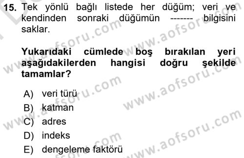 Algoritmalar Dersi 2025 - 2026 Yılı (Final) Dönem Sonu Sınav Soruları 15. Soru