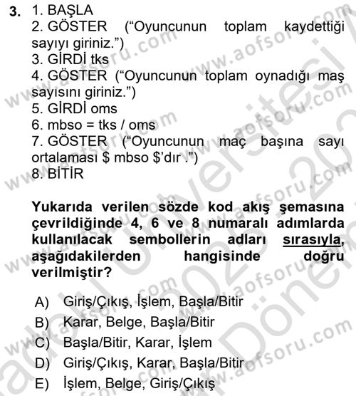 Algoritmalar Dersi 2025 - 2026 Yılı (Final) Dönem Sonu Sınav Soruları 3. Soru