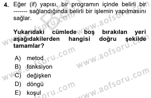 Algoritmalar Dersi 2025 - 2026 Yılı (Final) Dönem Sonu Sınav Soruları 4. Soru