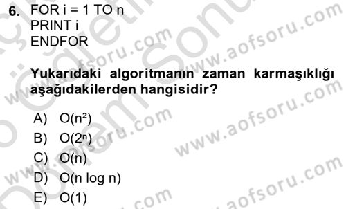 Algoritmalar Dersi 2025 - 2026 Yılı (Final) Dönem Sonu Sınav Soruları 6. Soru