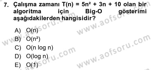 Algoritmalar Dersi 2025 - 2026 Yılı (Final) Dönem Sonu Sınav Soruları 7. Soru