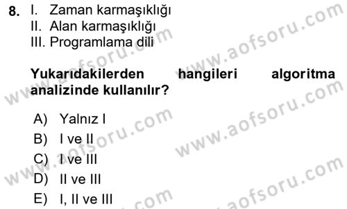 Algoritmalar Dersi 2025 - 2026 Yılı (Final) Dönem Sonu Sınav Soruları 8. Soru