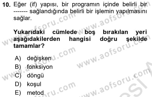 Algoritmalar Dersi 2025 - 2026 Yılı Yaz Okulu Sınav Soruları 10. Soru