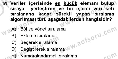 Algoritmalar Dersi 2025 - 2026 Yılı Yaz Okulu Sınav Soruları 15. Soru