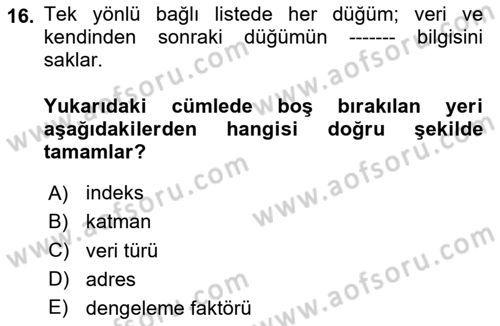 Algoritmalar Dersi 2025 - 2026 Yılı Yaz Okulu Sınav Soruları 16. Soru