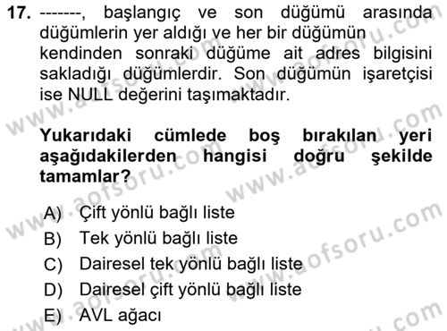 Algoritmalar Dersi 2025 - 2026 Yılı Yaz Okulu Sınav Soruları 17. Soru