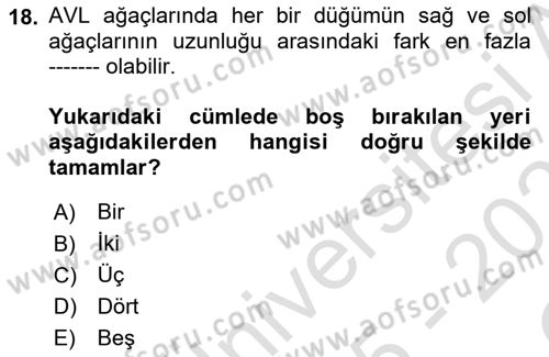Algoritmalar Dersi 2025 - 2026 Yılı Yaz Okulu Sınav Soruları 18. Soru