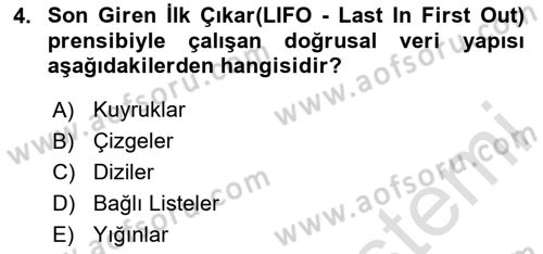 Algoritmalar Dersi 2025 - 2026 Yılı Yaz Okulu Sınav Soruları 4. Soru