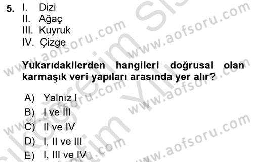 Algoritmalar Dersi 2025 - 2026 Yılı Yaz Okulu Sınav Soruları 5. Soru